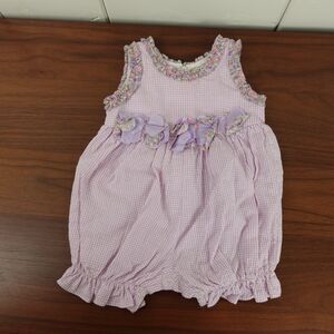 VTG Rosetta Millington One Piece Romper Floral Checked Infant Size 3M Purple